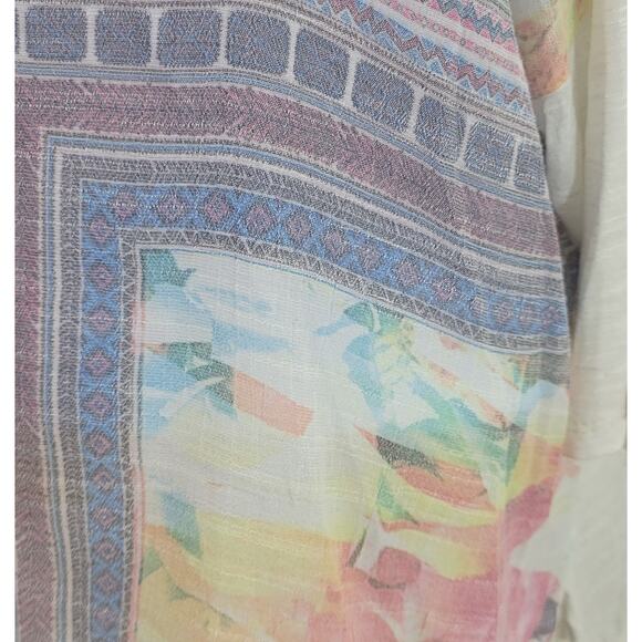 Bobeau Cream Pink Purple Floral Slub Knit Top M 3/4 Drop Sleeves Lightweight - Picture 2 of 5